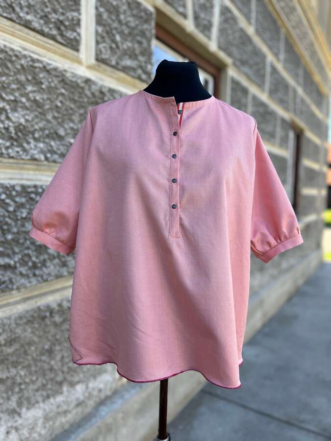 Halbarmbluse Poplin geknöpft in candy