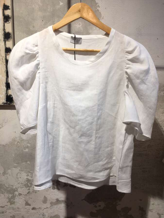 Bluse mit Volumenärmel Leinen weiß