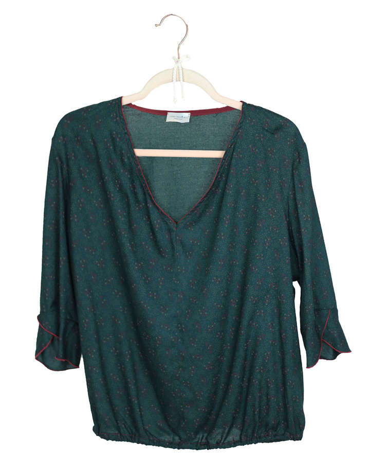 Bluse mit V-Ausschnitt, Viskose, tannengrün_01