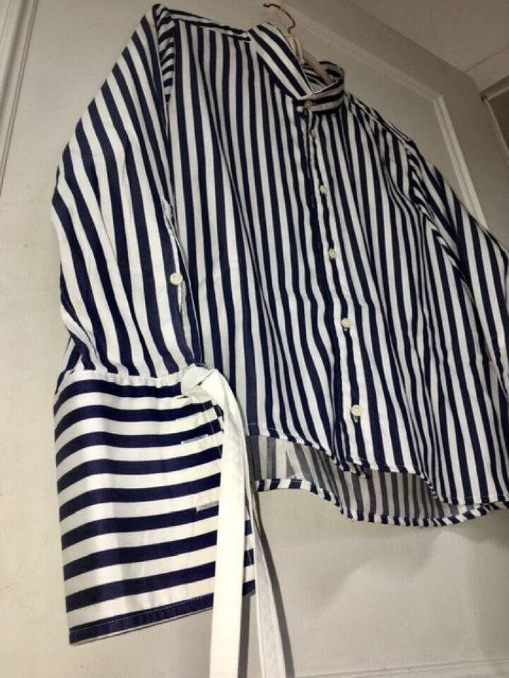 Bluse Volant blau/weiß Streifen Baumwolle circular_02