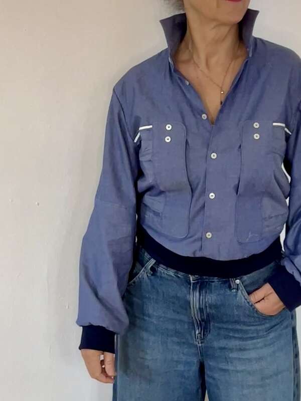 Bluse Jeansblau mit Manschetten_01
