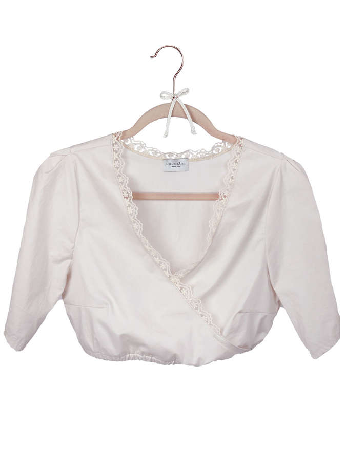 Elastische Halbarm Dirndlbluse, matt mit leichtem Schimmer, rosé