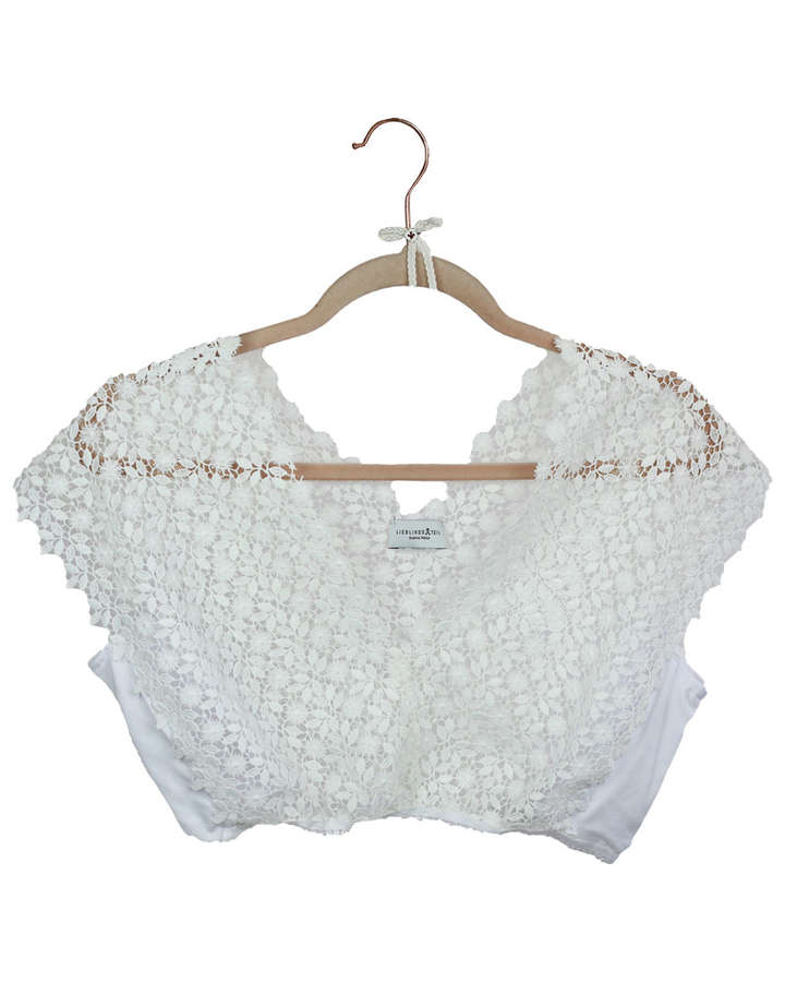 Dirndlbluse Spitze/Baumwolle, V-Ausschnitt, weiß