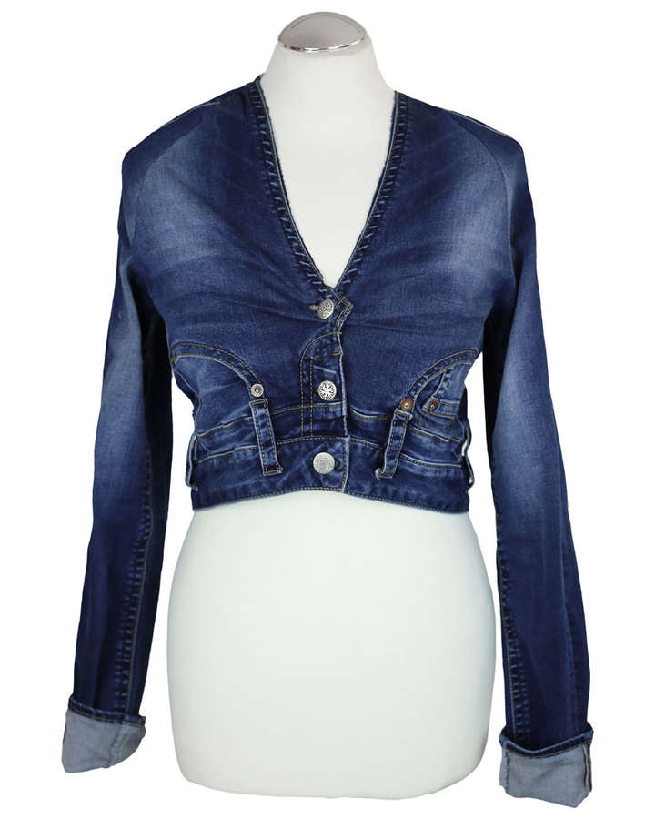 Jacke aus Jeanshose / Baumwolle, blau, upcycling