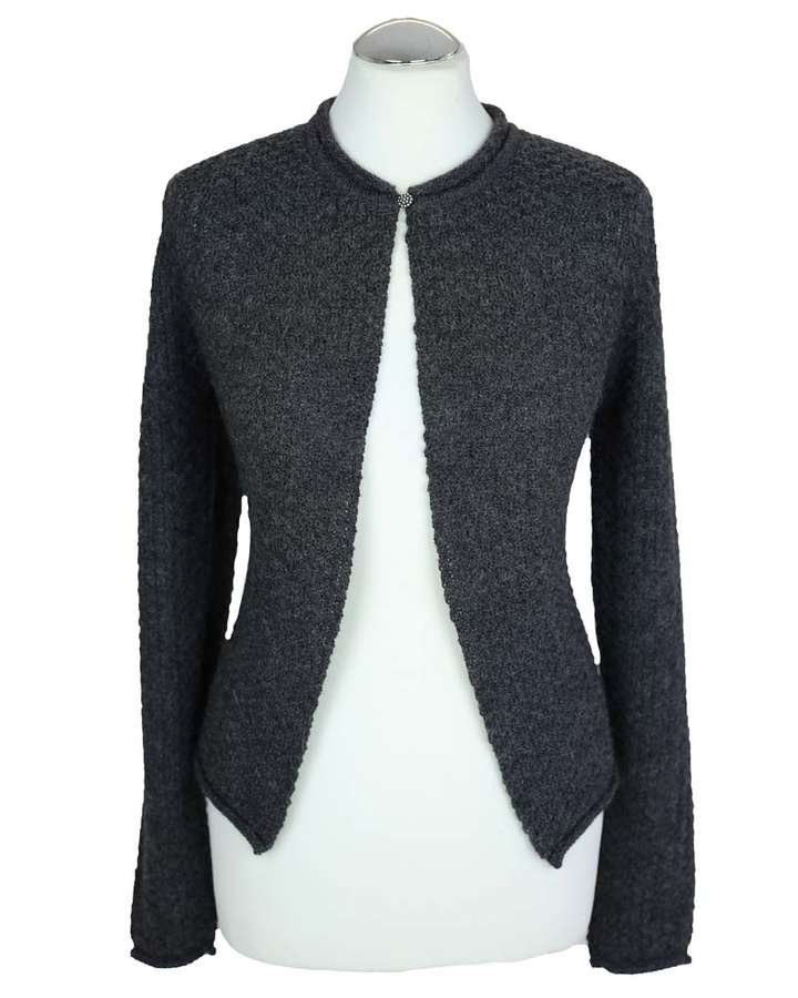 Strickjacke, Alpakamischung, Waffeloptik, anthrazit