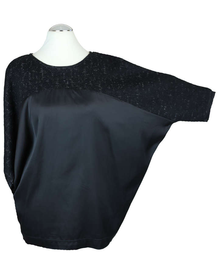 Blusenshirt / Seide und Jaquard, schwarz_02