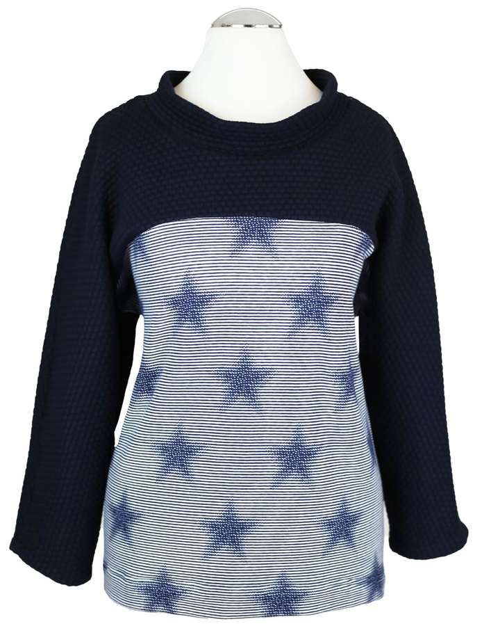 Blusenshirt / Baumwolle, zweifarbig / dunkelblau mit Sternen_01