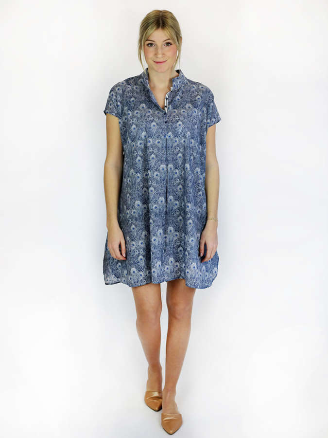 Tunika mit Pfauenfeder Muster, blau