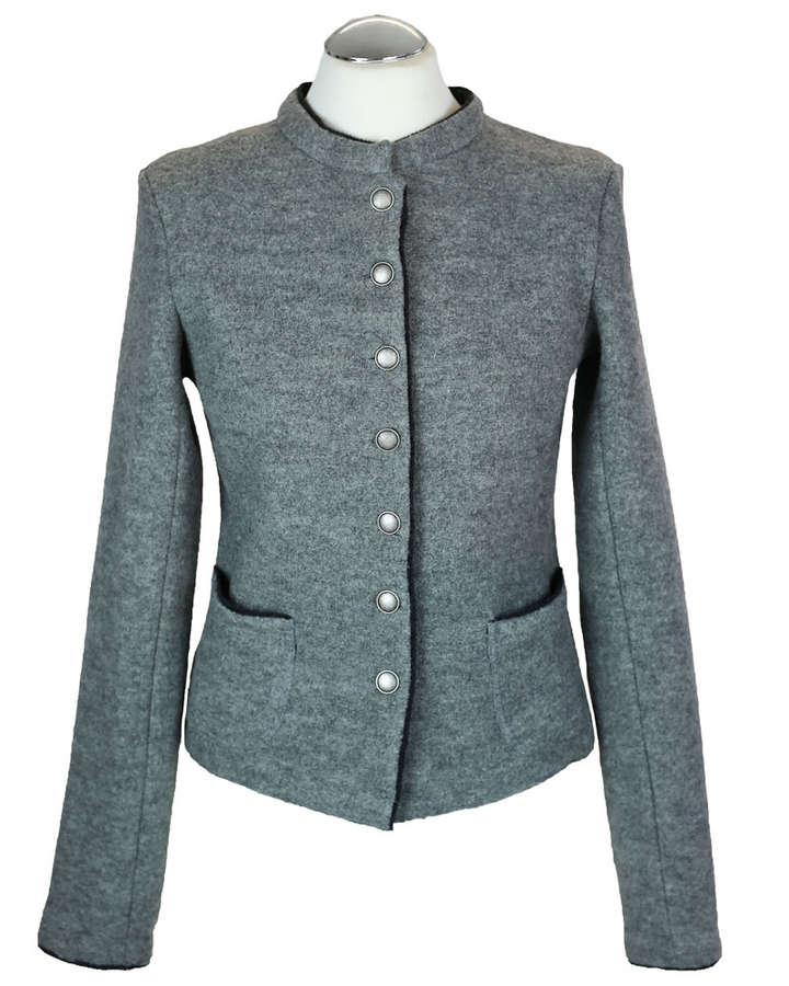 Walkjacke aus reiner Wolle mit Taschen und Schößchen, graumélange