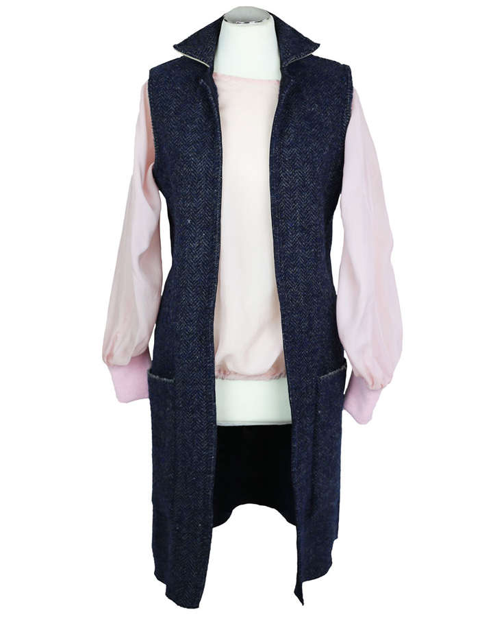 Langarm Bluse aus Seidenvoile, rosé mit Strickbündchen_03