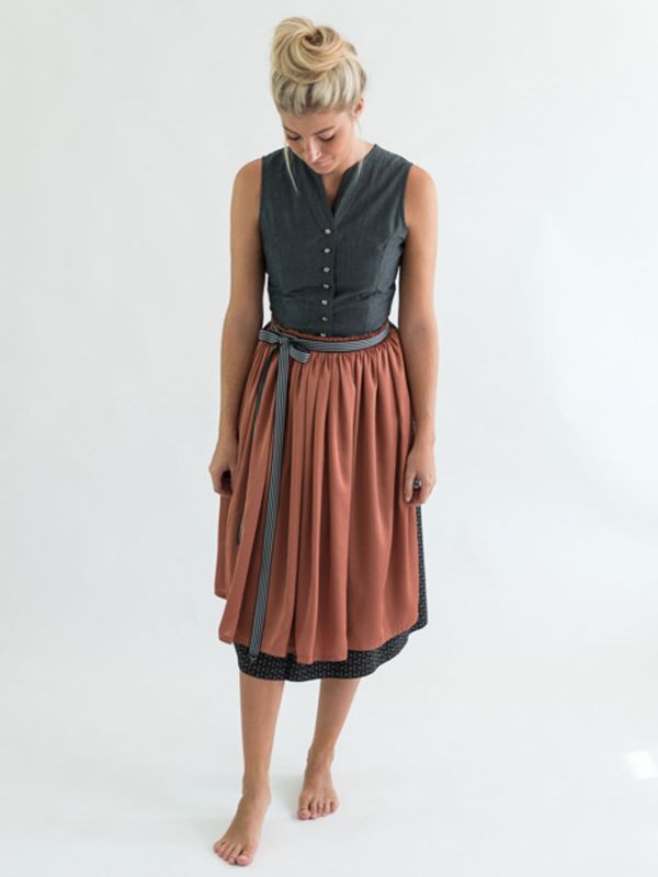 Dirndl mit Schürze, Baumwolle, anthrazit, Flügelarm