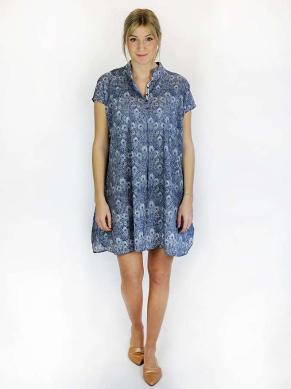 Tunika mit Pfauenfeder Muster, blau