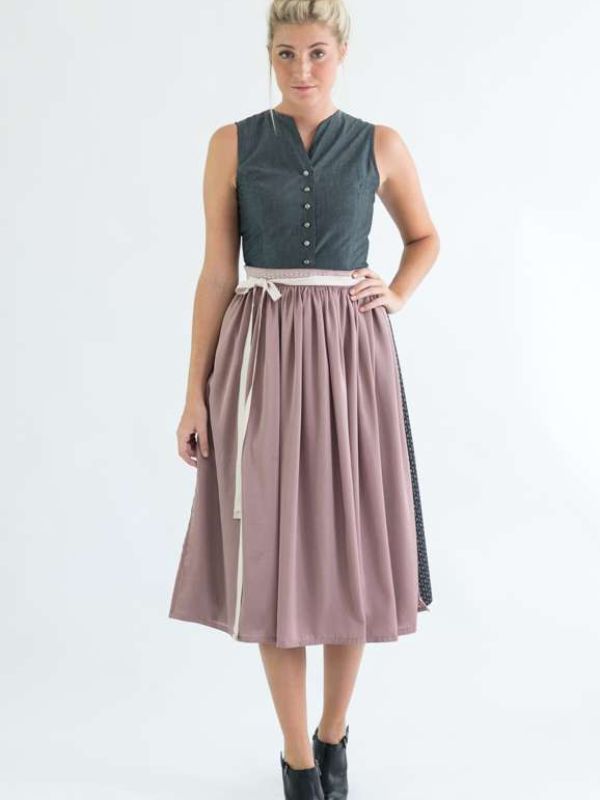Dirndl hochgeschlossen mit Schürze, schwarz / denim blau, Baumwolle