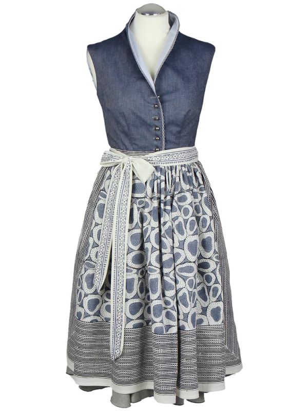 Schalkragen Dirndl mit Schürze, denimblau