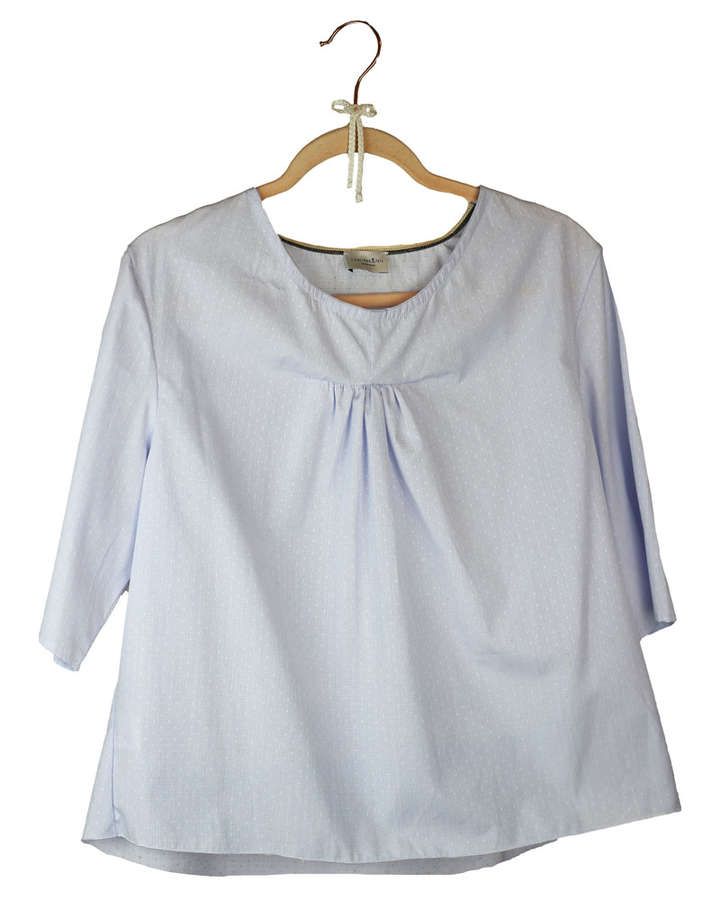 Bluse / Baumwolljaquard mit Raffung in hellblau