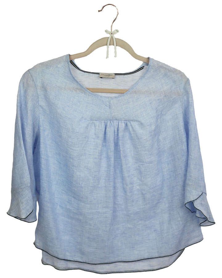 Leinenbluse mit Raffung in hellblau_01