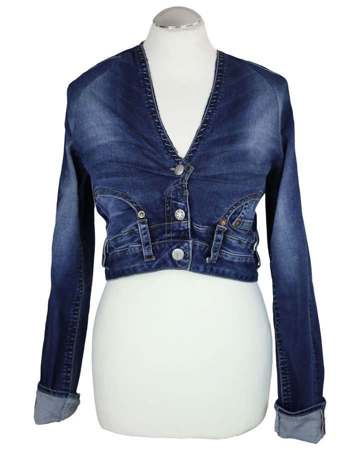Jacke aus Jeanshose / Baumwolle, blau, upcycling