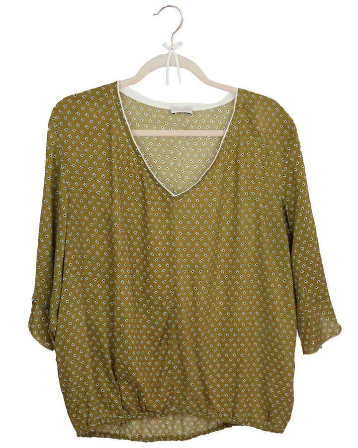 Bluse mit Federprint, Viskose, feierabendgelb_01