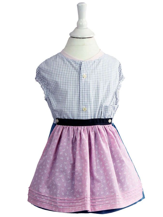 Kinder Baumwoll - Dirndl mit fixierter Schürze, grau / weiß / türkis_04