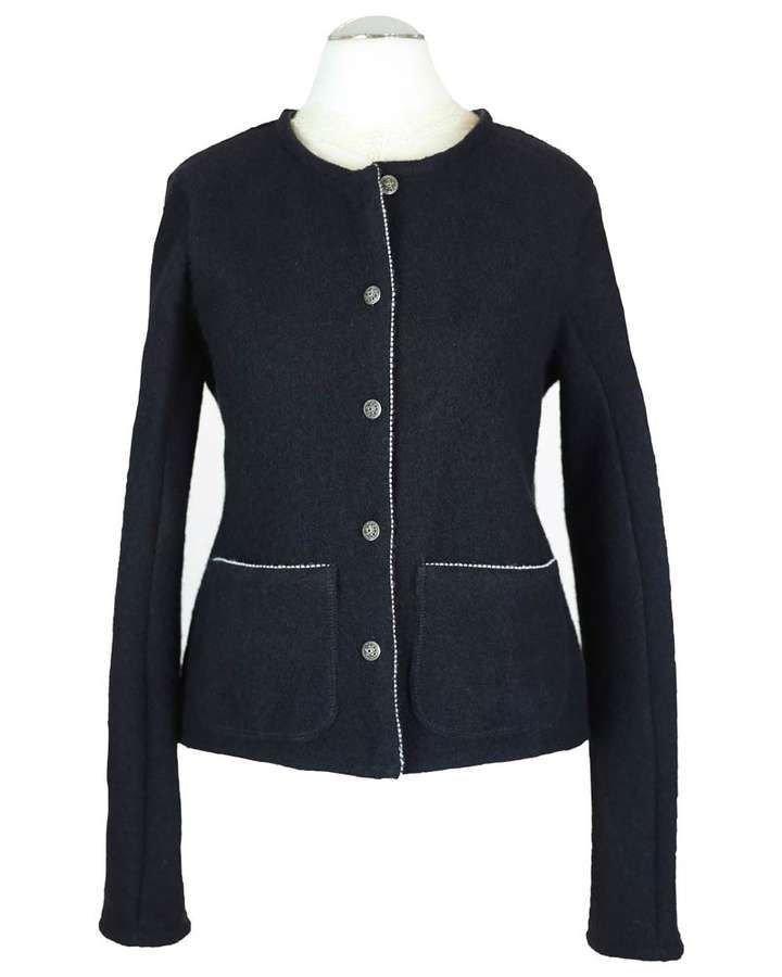 Walkjacke aus reiner Wolle mit Taschen und Schößchen, schwarz