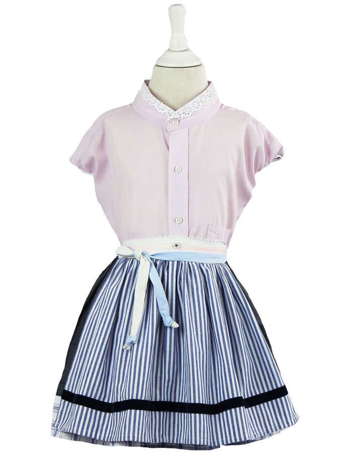 Kinder Baumwoll - Dirndl mit Schürze, rosa / graublau