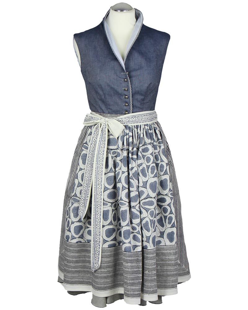 Schalkragen Dirndl mit Schürze, denimblau