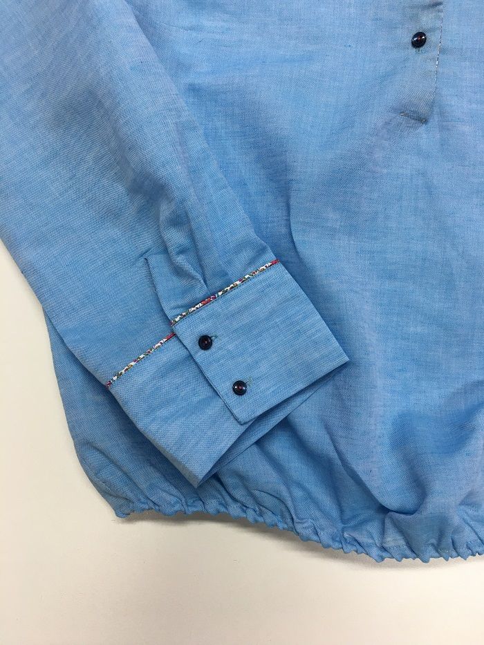 Bluse Rundhals Leinen azurblau_02