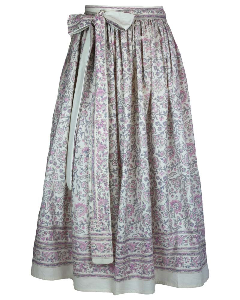 Dirndl-Schürze, Baumwolle, handbedruckt, rosé-floral