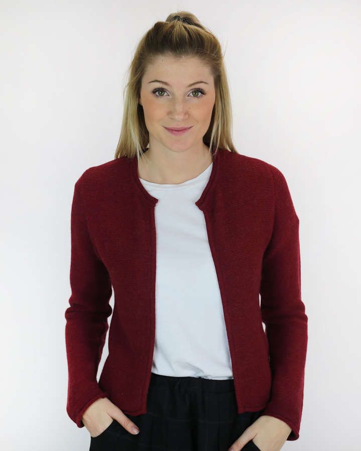 Strickjacke, Alpakamischung, Linksoptik, bordeaux