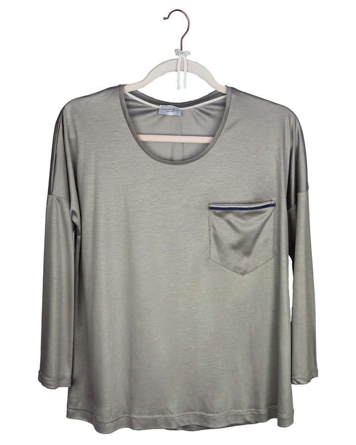 T-Shirt // Jersey Baumwolle, 3/4 Arm, schiefergrün