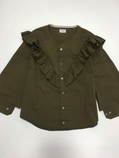 Bluse mit Volant Baumwolle circular khaki