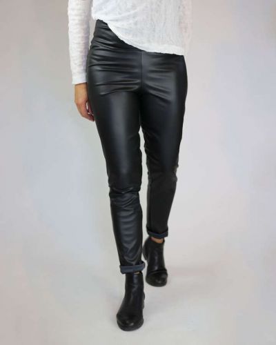 Hose, elastische Leggins, Lederimitat, schwarz