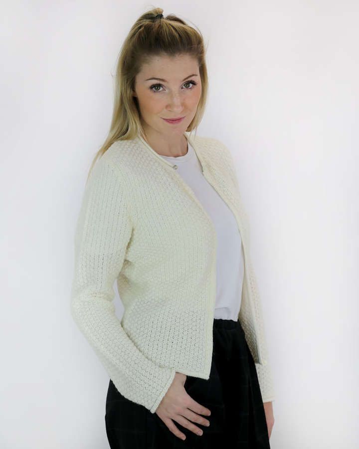 Strickjacke, Alpakamischung, Linksoptik cremeweiß