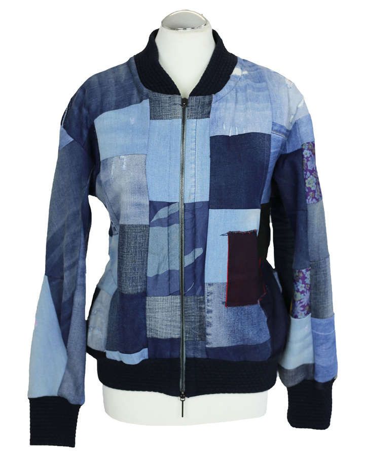 Jacke aus Jeansresten / Baumwolle, mit Bündchen, blau