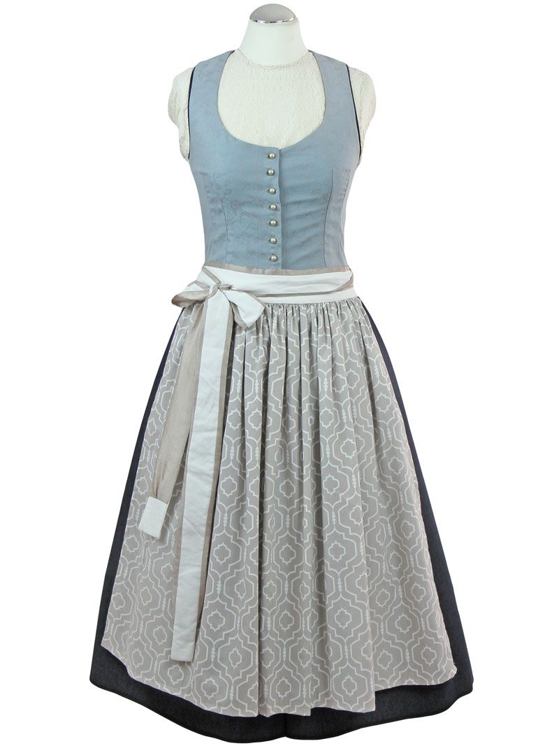 Jaquard Dirndl mit Schürze, Rock Denim, hellblau / beige