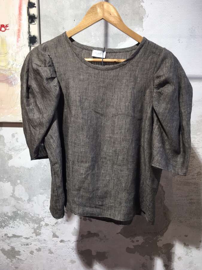 Bluse mit Volumenärmel braunmelange