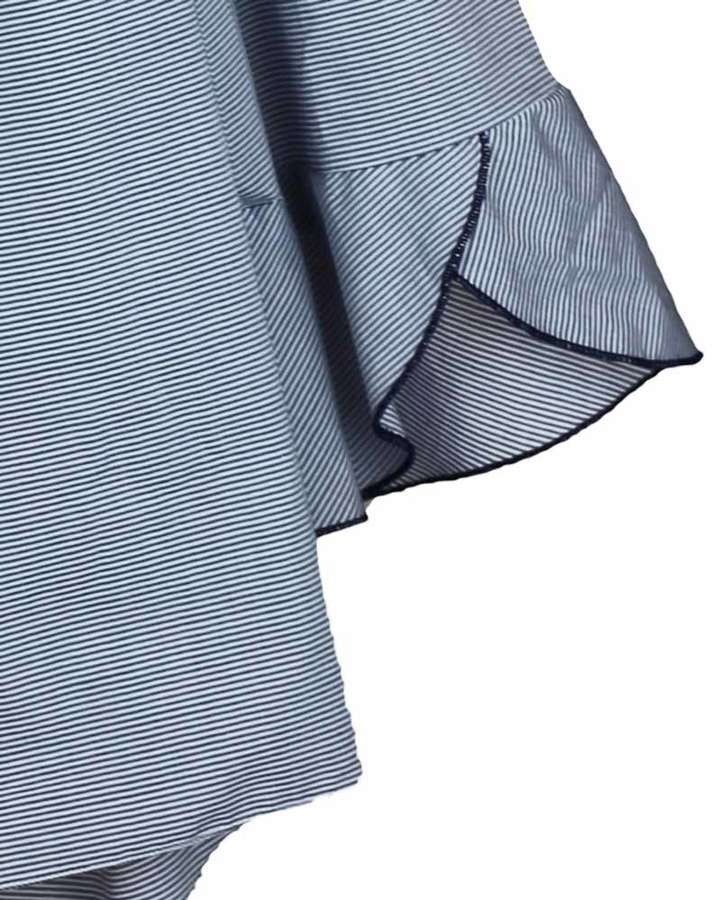 Bluse / Baumwolle mit Raffung in hellblauem Streifenmuster_02