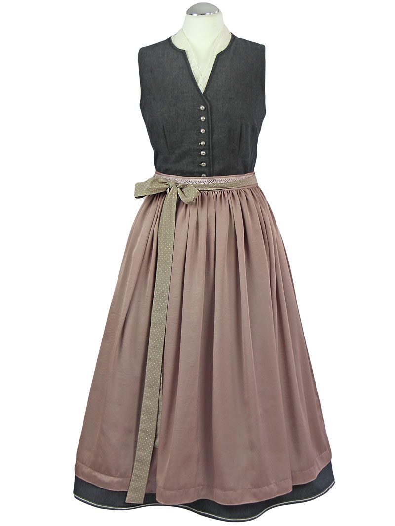 Dirndl hochgeschlossen mit Schürze, schwarz / denim blau, Baumwolle_01
