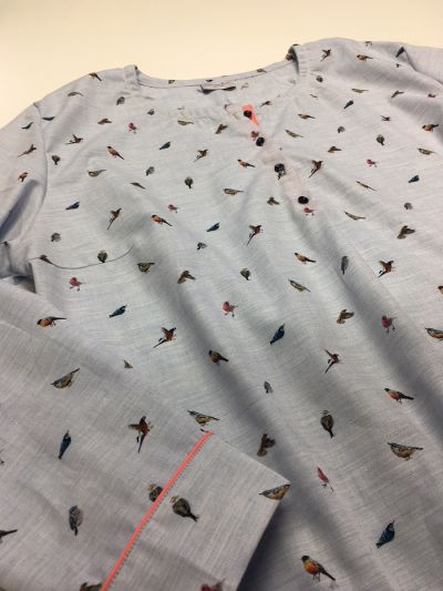 Bluse Rundhals Baumwolle Vögel