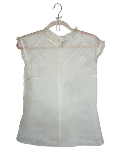 Bluse, Dirndlbluse Organza /Seide, hochgeschlossen, cremeweiß