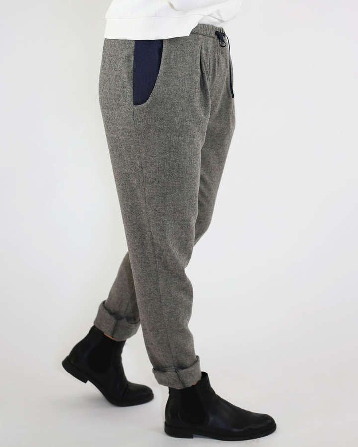 Hose Chino, komfortabel, Taschen und Kordelzug, Wollmischung, basalt_02