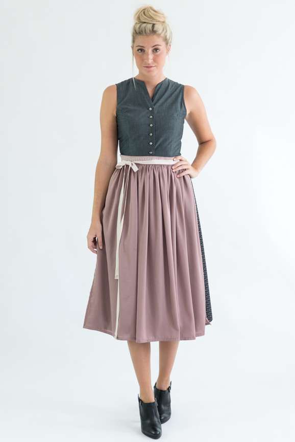 Dirndl hochgeschlossen mit Schürze, schwarz / denim blau, Baumwolle