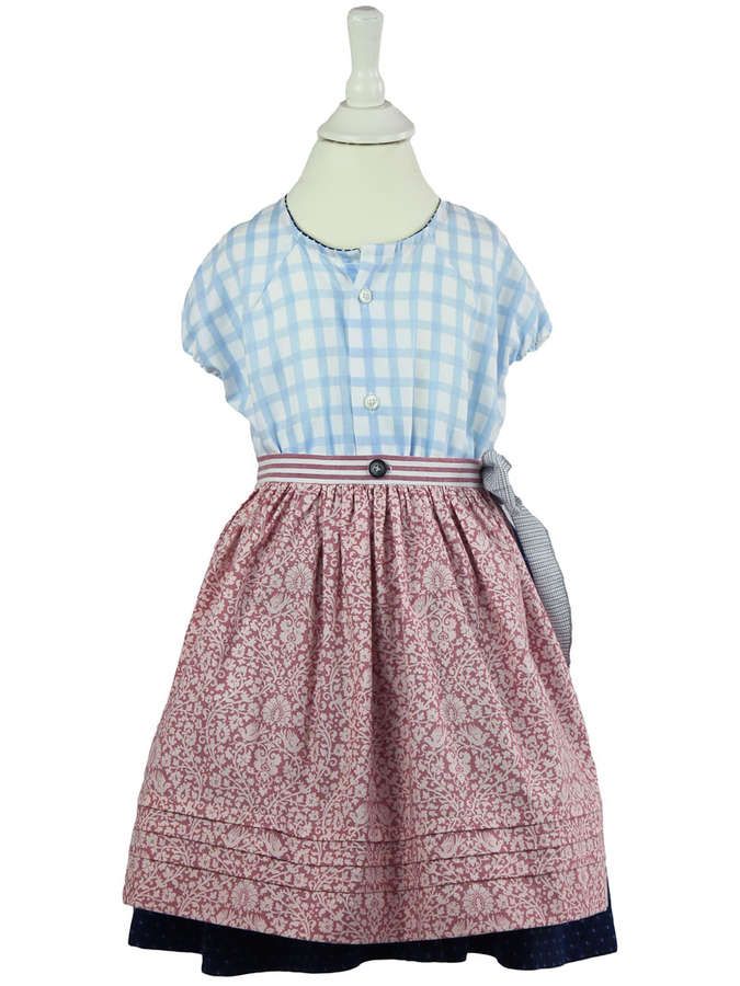 Kinder Baumwoll - Dirndl hellblau mit Schürze, altrosa_04