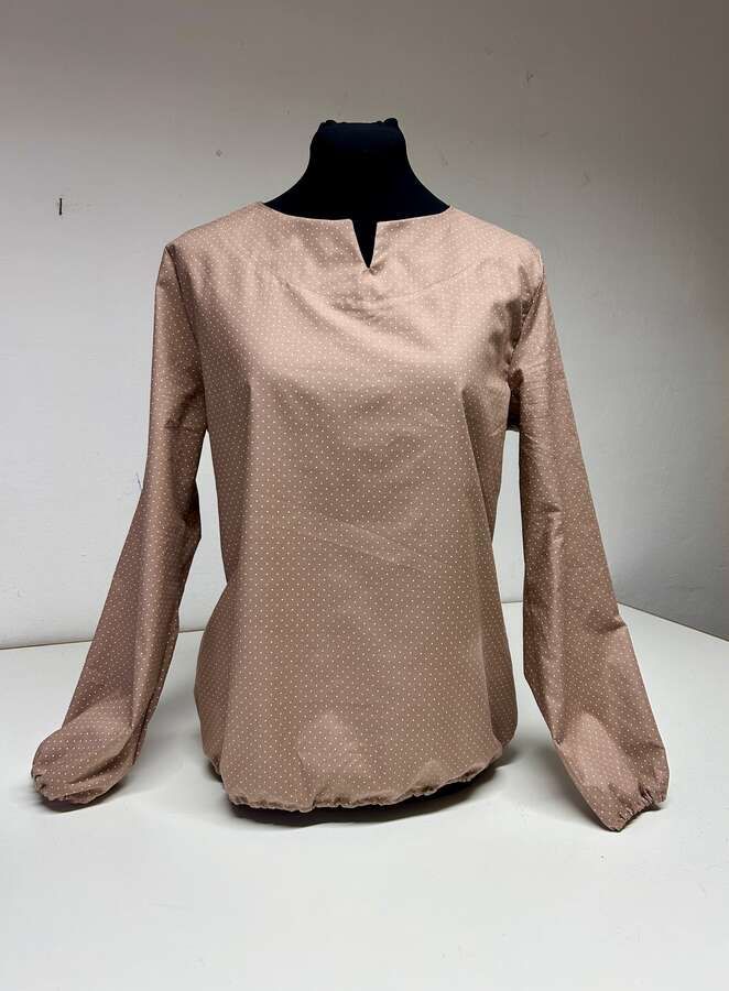 Bluse Beige Baumwolle Polkadot mit Schlitz