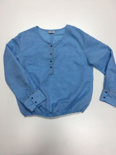 Bluse  aus Leinen mit Knopfleiste in azurblau