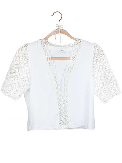 Dirndlbluse Spitze / Jersey, Halbarm, weiß