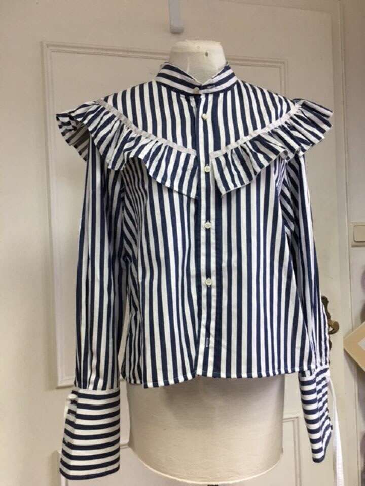 Bluse Volant blau/weiß Streifen Baumwolle circular_01
