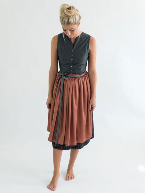 Dirndl mit Schürze, Baumwolle, anthrazit, Flügelarm