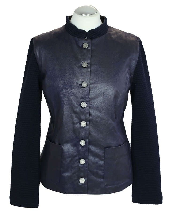 Jacke aus Materialmix, beschichtete Baumwolle mit Strickärmeln, dunkelblau_04