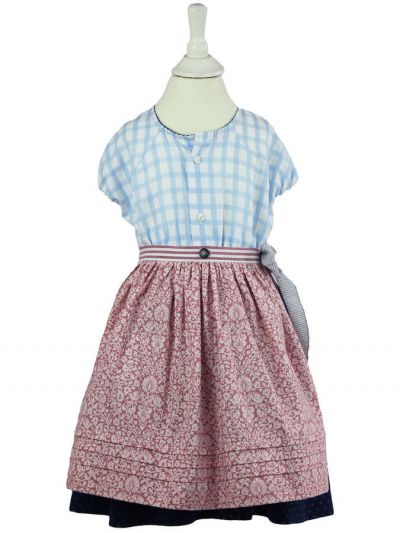 Kinder Baumwoll - Dirndl hellblau mit Schürze, altrosa